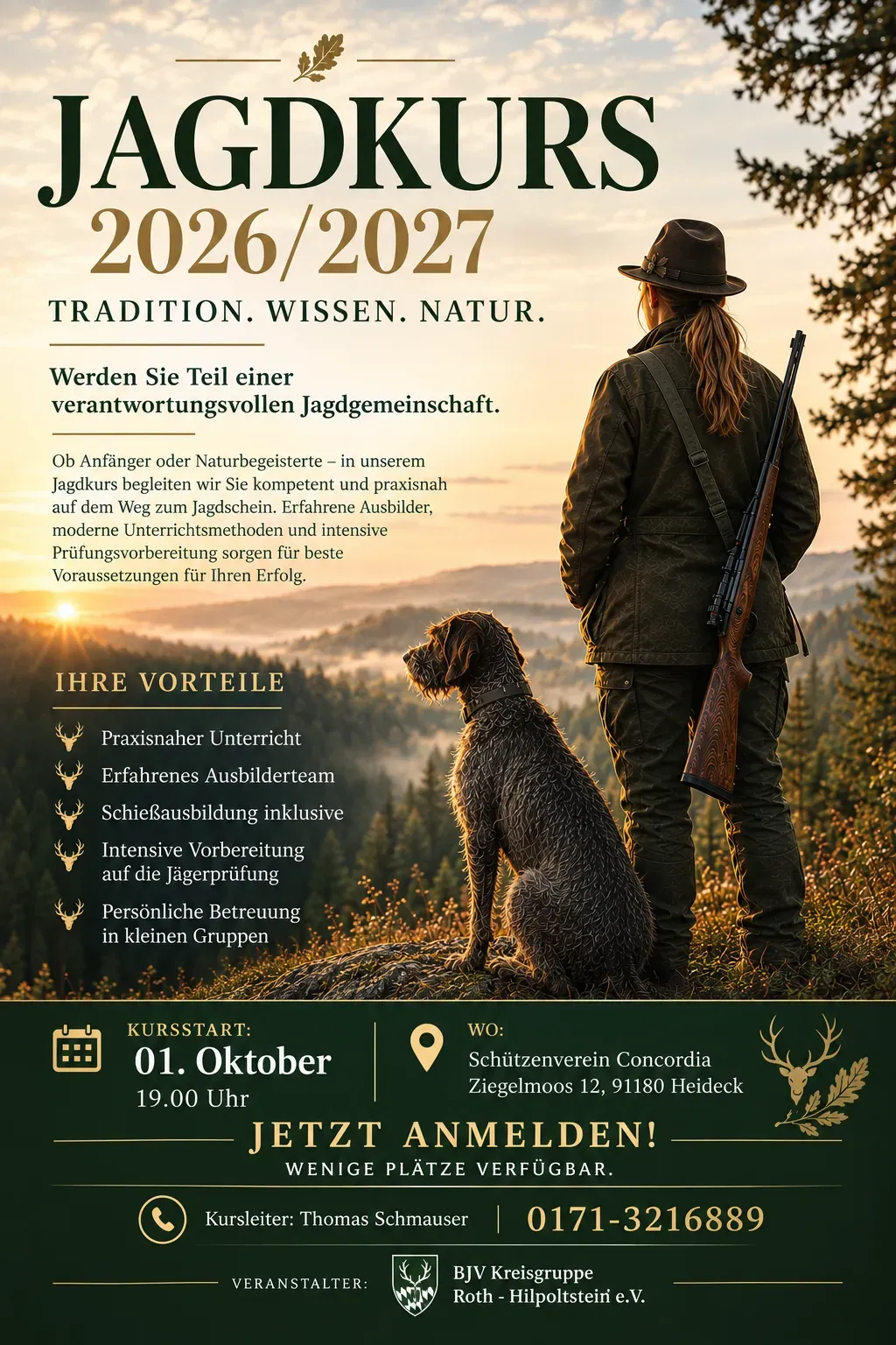 Flyer Jagdkurs 2026/2027, Kursstart 01. Oktober